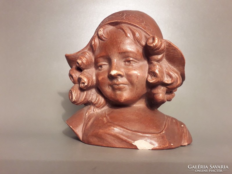 Now available at half price! Antique rare figurine gamboge ceramic maiden head bust marked