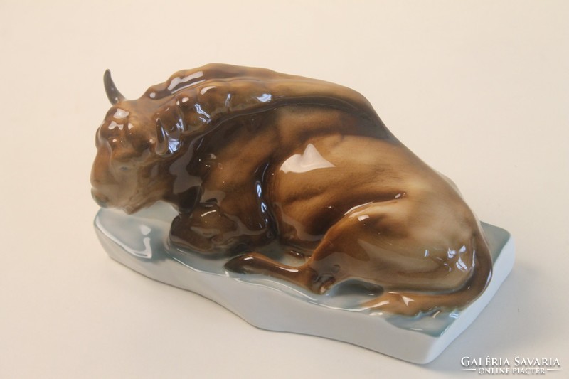 Zsolnay porcelain bison statue