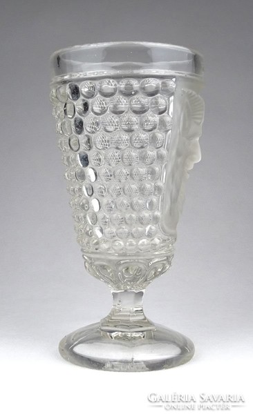 0Z930 Antik bütykös faunfejes talpas üveg pohár 16 cm