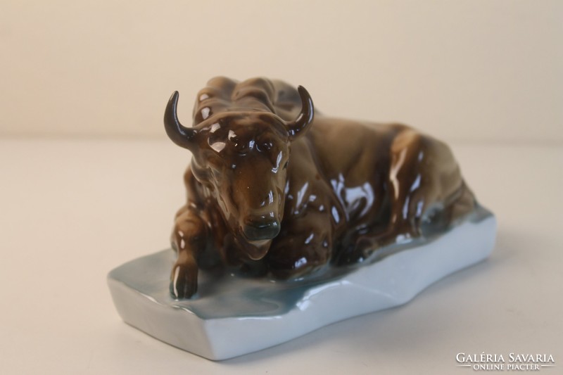 Zsolnay porcelain bison statue