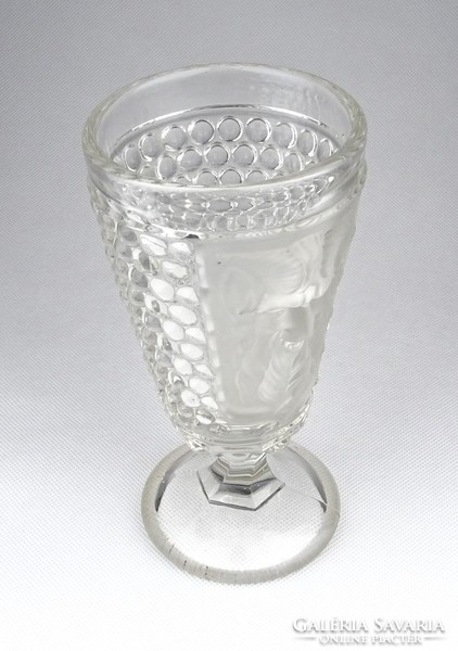 0Z930 Antik bütykös faunfejes talpas üveg pohár 16 cm