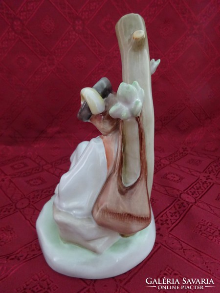 Zsolnay antique porcelain, flutisting shepherd, length 23 cm, height 19 cm. He has!