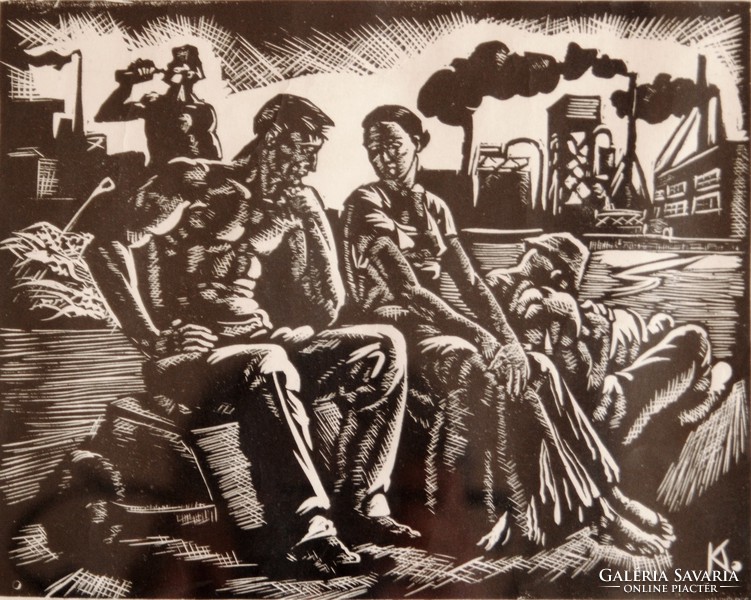 Árpád Kocsis (1914-1985): expressive linocuts - 1940s