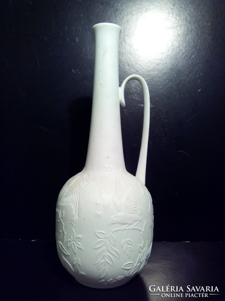 A. K. Kaiser biscquit porcelain amphora vase with Art Nouveau bird pattern