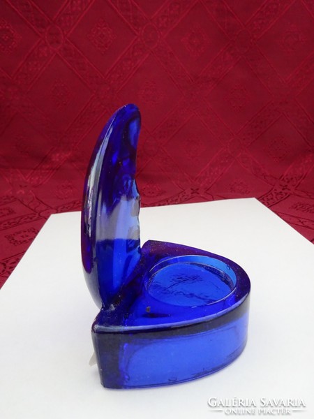 Blue glass candlestick with sundial background, height 10.5 cm. He has!