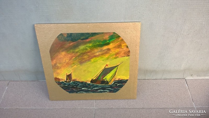 Interesting painting with a small boat 27x23 cm
