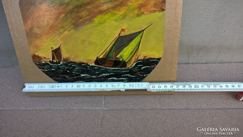 Érdekes festmény kis hajós 27x23 cm