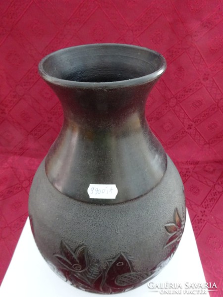 Vásárhelyi fekete kerámia váza, jelzése 924/6, magassága 30 cm. Vanneki!