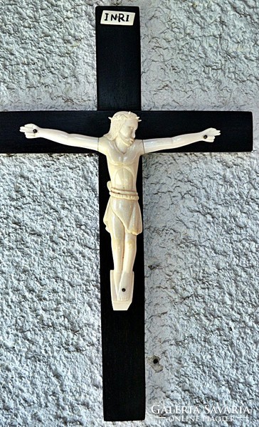 34. Antique, ivory Jesus Christ (17.5 cm), 37.5 cm imposing crucifix, cross, corpus
