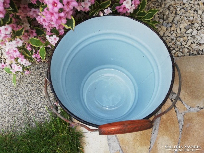 Blue enamel, enameled bucket, bucket, nostalgia piece, peasant decoration