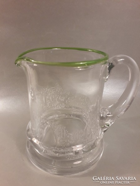 Rare color! Eisch marked bubble with green rim glass pitcher pouring