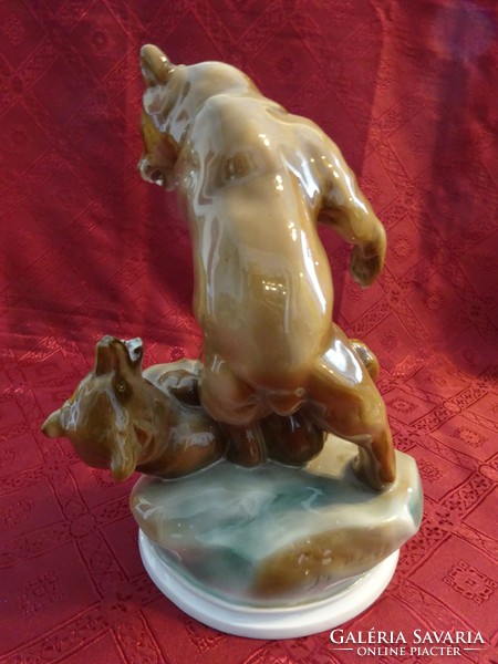Zsolnay porcelán, játszó vagy birkózó medvepár, magassága 30 cm. Vanneki!