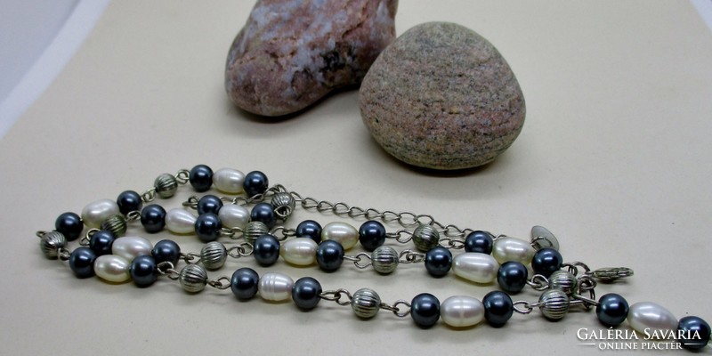 Beautiful antique genuine pearl, hematite, silver plated necklace