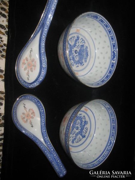 Rizs szemes  ,  régi kínai tálkák , kiskanállal  11,5 cm