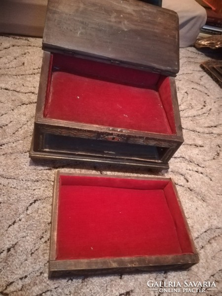 Antique scenic jewelry box, letter box, sewing box