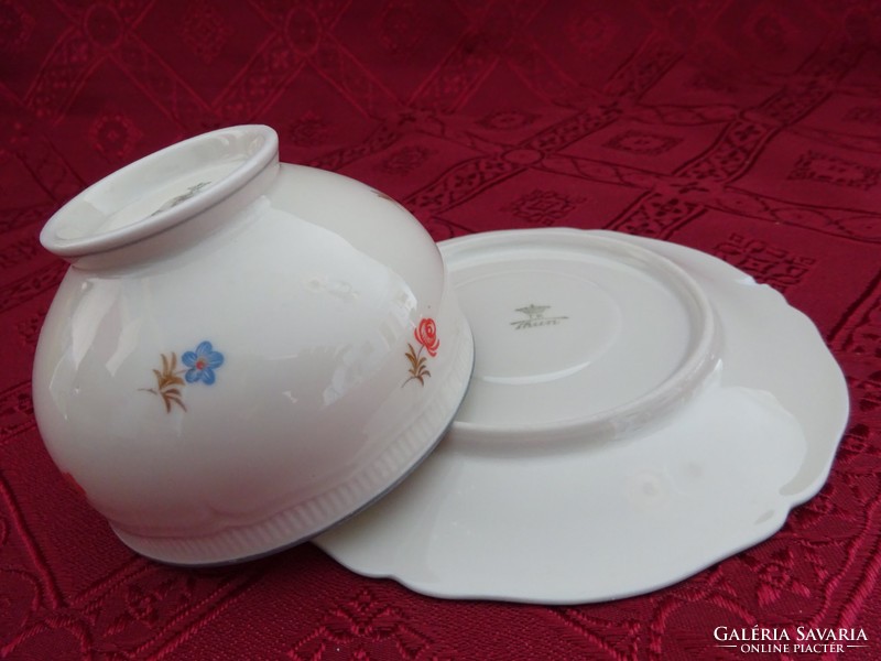 Thun Czech porcelain, antique teacup + placemat. With tiny floral pattern. He has!