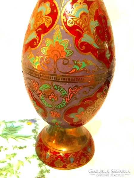 Indiai nagy méretű tűzzománcozott gyönyörű váza (tűzzománc díszítés) 36 cm