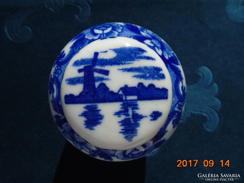 Cobalt blue patterned porcelain tea herb holder with lid