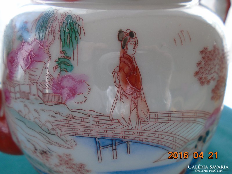 Geishas in the garden Japanese hand painted spout