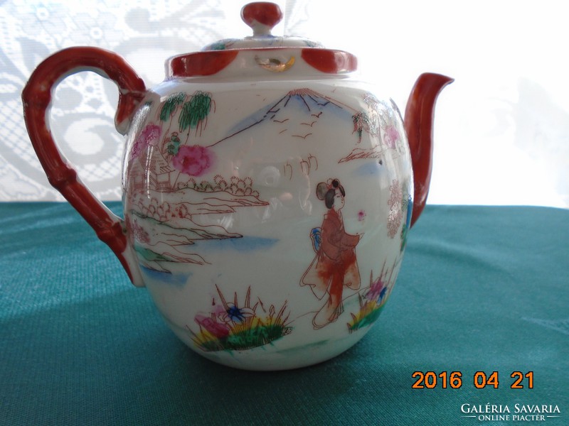 Geishas in the garden Japanese hand painted spout