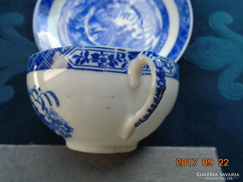 Tojáshéj porcelán Kobaltkék Japán kert pagodákkal minta teás reggeliző készlet