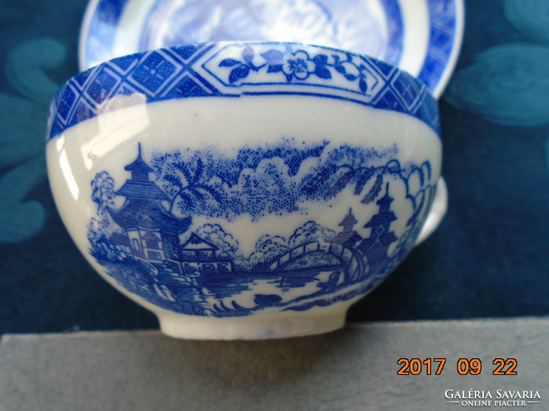Tojáshéj porcelán Kobaltkék Japán kert pagodákkal minta teás reggeliző készlet
