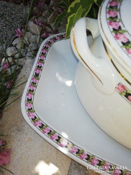 Mcp czechoslovakia small rose pattern, rosy soup bowl + steak bowl, porcelain