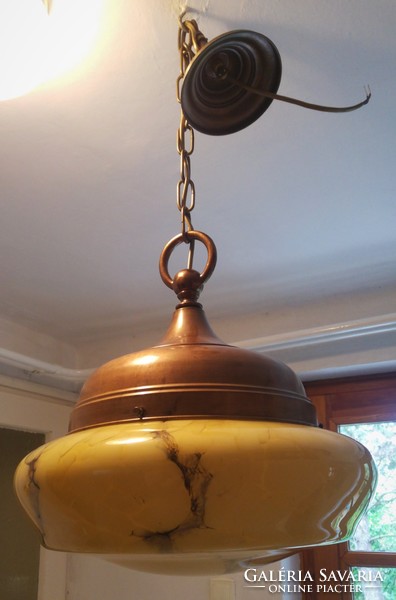 Hanging lamp with artdeco glass shade