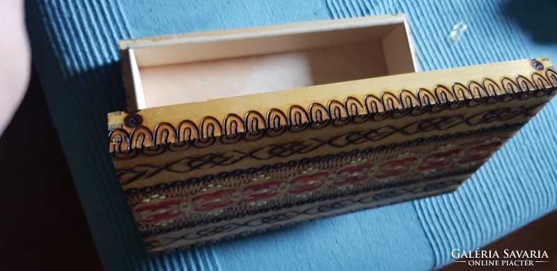 Hand carved and painted wooden box