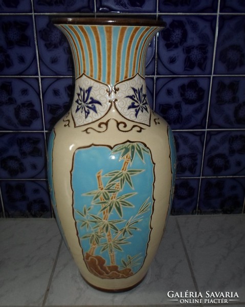 Kerámia padlóváza, keleti növénymintával (retro / vintage váza)