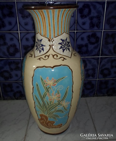 Kerámia padlóváza, keleti növénymintával (retro / vintage váza)