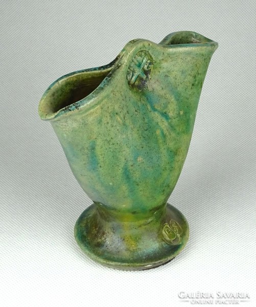 1A731 Hibátlan jelzett zöld iparművészeti kerámia váza 13.5 cm