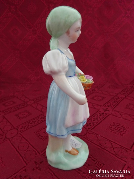 Herend porcelain figural statue, little girl with a flower basket, height 14.5 cm. He has!