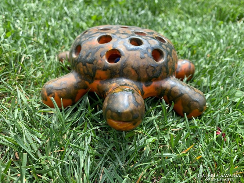 Retro Tófej teknősbéka ceruzatartó, teknős kerámia