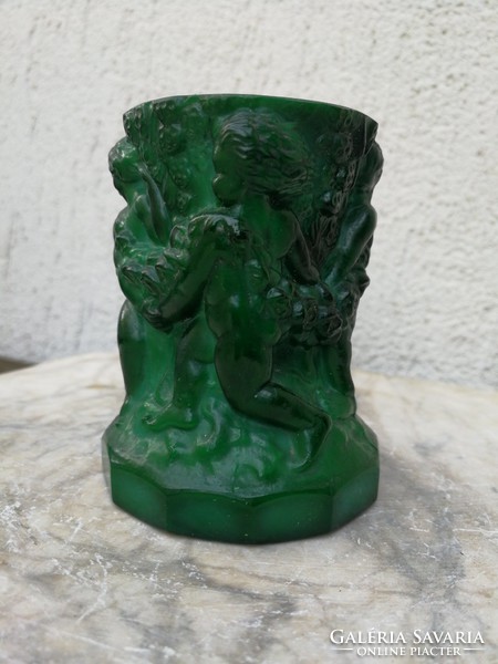 Zöld üveg váza, malachit zöld extra darab
