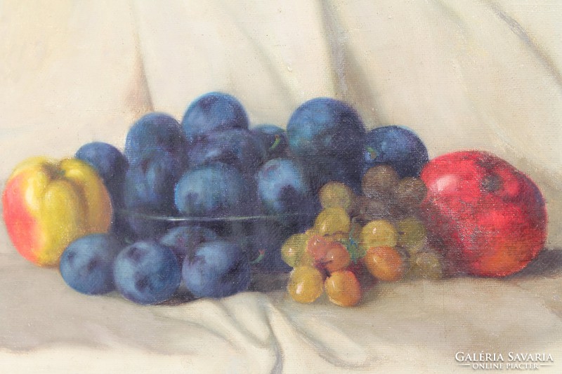 János Molnár: fruits (still life with plums, grapes and pomegranate)