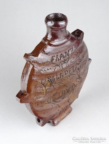 1A648 Antik sómázas cserép kulacs FRANZ SDINDELAS GELHART 1879