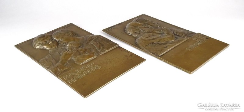 1A634 Sződy Szilárd bronz relief pár 24 x 14.5 cm