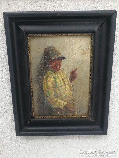 Ritkaság ! Horváth G. Andor festmény, hangulatos. Csavargó fiú cigizik ritka témája a festőnek!