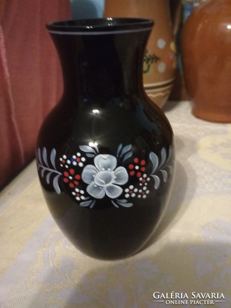 Glass hand painted black vase