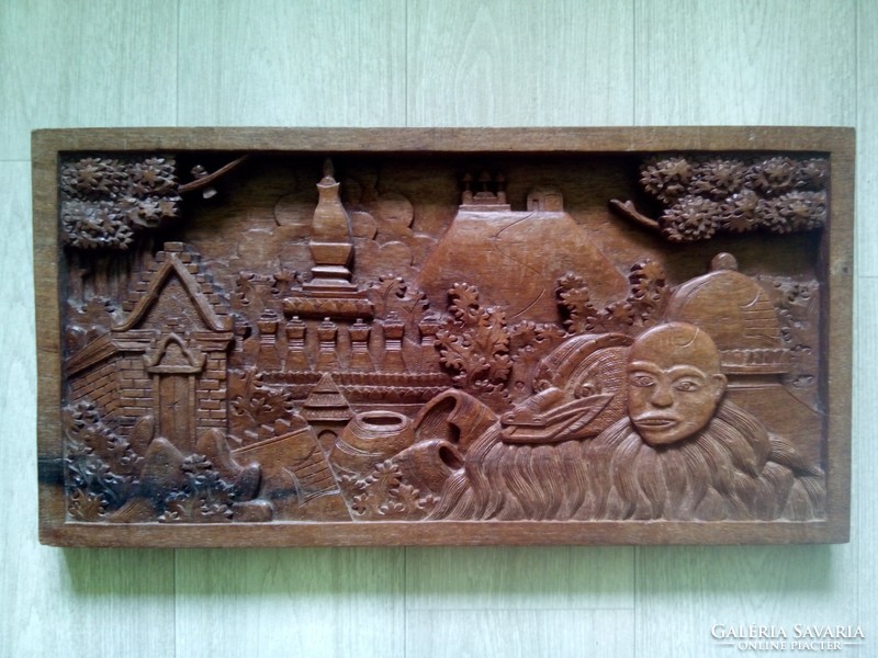 More than half a meter! Asian large size wood carved wall teak picture