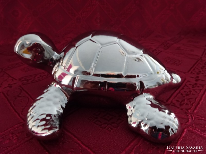 Német porcelán figurális szobor, teknősbéka, ezüst színű, hossza 17 cm. Vanneki!