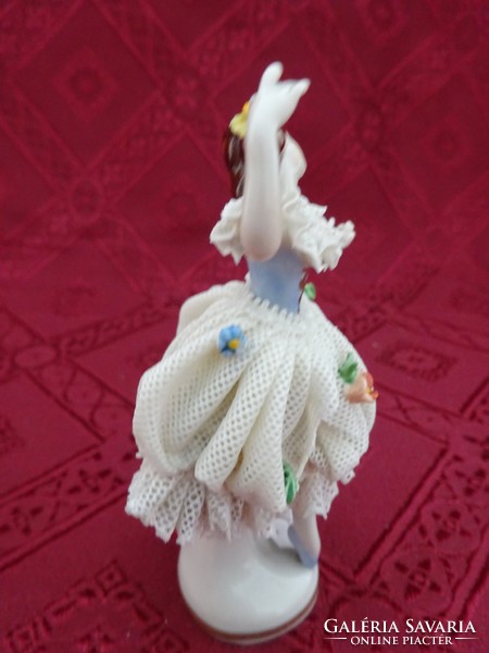 Antik német porcelán figurális szobor, táncoló hölgy,  V 20108 jelzéssel. Vanneki!