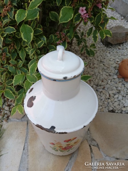 Rare Bonyhád floral, floral patterned enamel cegléd jug, nostalgia piece, peasant decoration