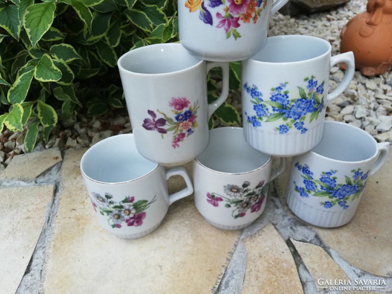 6 pcs zsolnay mugs, mugs. Forgetful, violet floral, nostalgia pieces