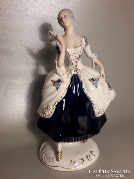 Rare antique - royal dux - baroque lady with fan, original porcelain statue, figurine