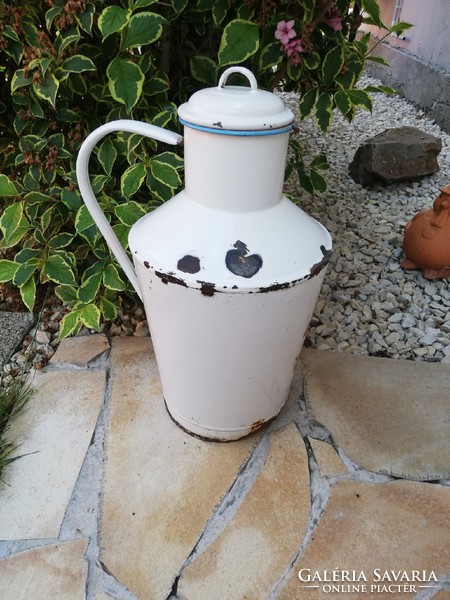 Rare Bonyhád floral, floral patterned enamel cegléd jug, nostalgia piece, peasant decoration