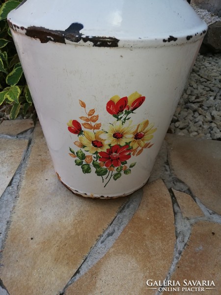 Rare Bonyhád floral, floral patterned enamel cegléd jug, nostalgia piece, peasant decoration