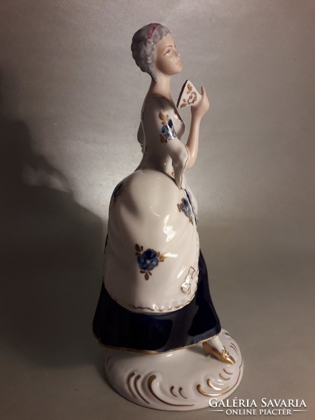 Rare antique - royal dux - baroque lady with fan, original porcelain statue, figurine
