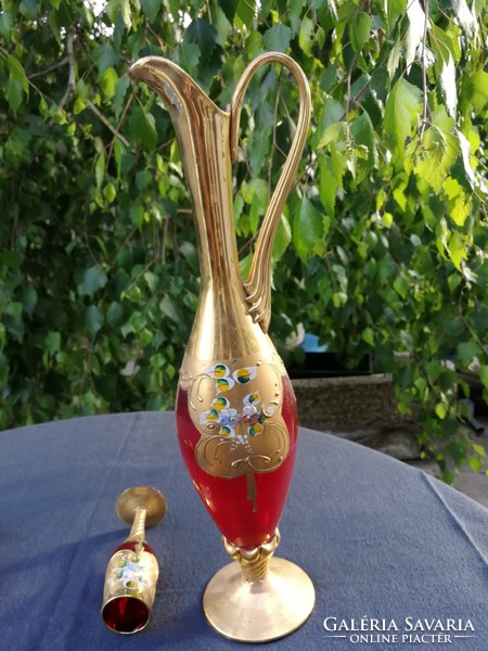 Leàraztam !Velencei üveg, Muránói készlet aranyozott  festett. fújott üveg, kancsó 5 pohàr,fúvott